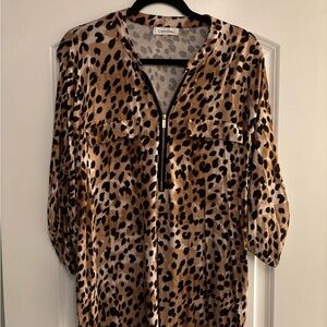 Calvin Klein Animal Print Zip Blouse